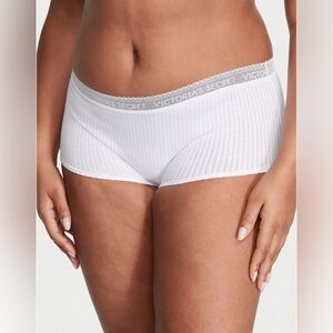NWT Victoria’s Secret Logo Cotton Lace-Waist Boyshort Logo White Size Medium